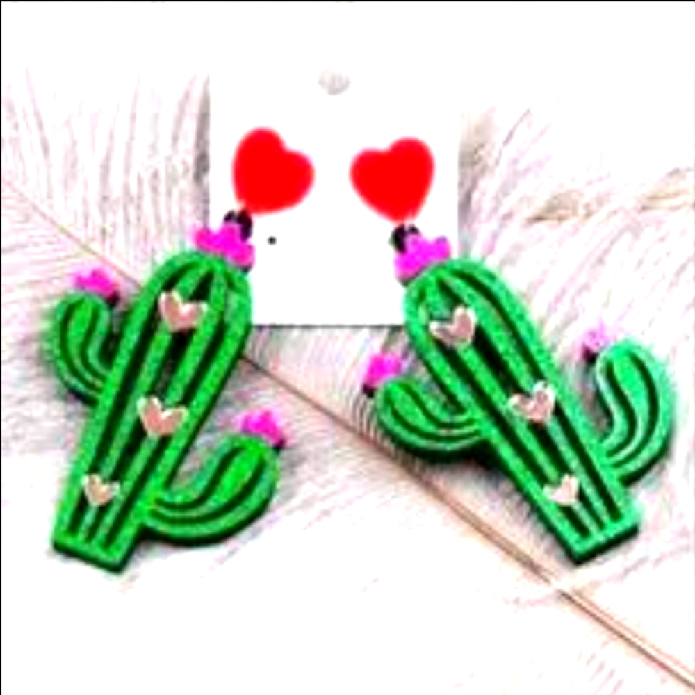 EARRINGS OVERSIZED ACRYLIC CACTUS 🌵🧡🦠
